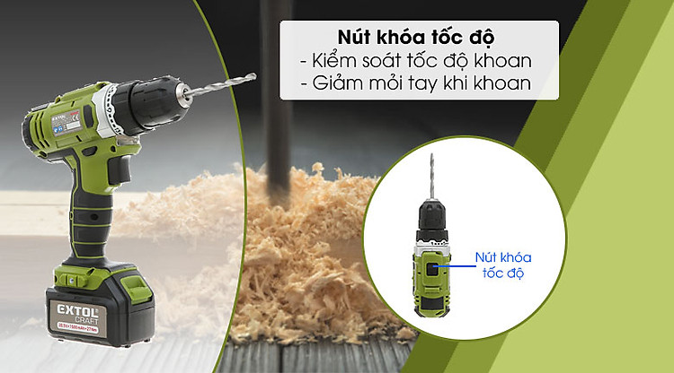Máy khoan pin Extol 402440 - nút khóa tốc độ