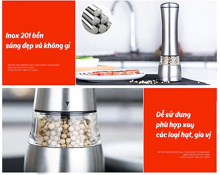 Máy xay tiêu, xay gia vị cầm tay bằng thép không gỉ Aturos ZX-S19