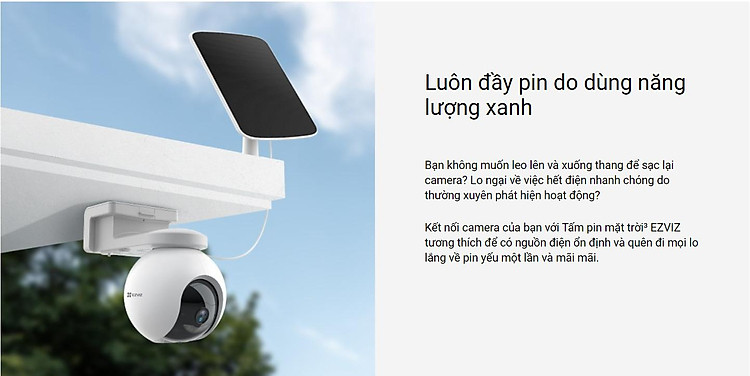 Camera Ezviz CB8 3MP ngoài trời chạy bằng pin kết hợp với tấm solar điện năng lượng