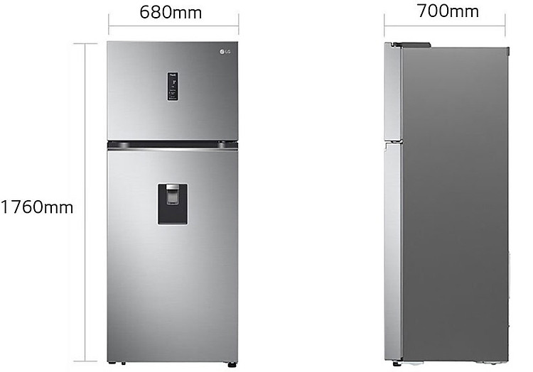 kích thước Tủ lạnh LG Inverter 394 lít GN-D392PSA