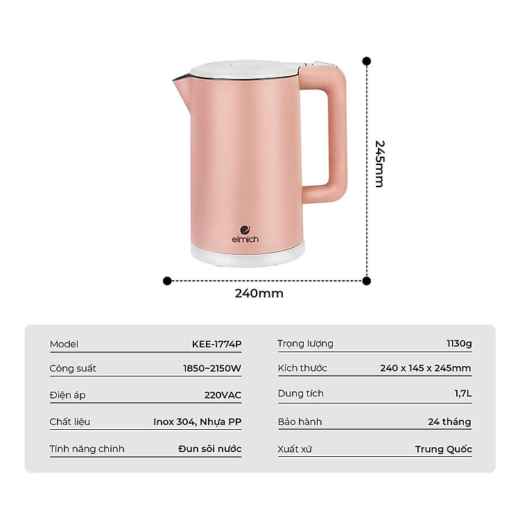 Ấm đun nước siêu tốc Elmich 1,7L KEE 1774 P