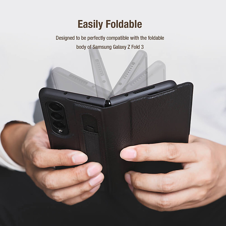 Case bao da chống sốc cho Samsung Galaxy Z Fold 4 trang bị ngăn đựng S-Pen hiệu Nillkin Aoge Leather Cover Case (bảo vệ máy cực tốt, chất liệu da thật cao cấp, thiết kế thời trang cá tính) - hàng nhập khẩu