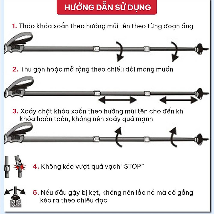 Gậy leo núi, đi bộ, trekking GoodFit GF03E chất liệu hợp kim nhôm có thể rút gọn