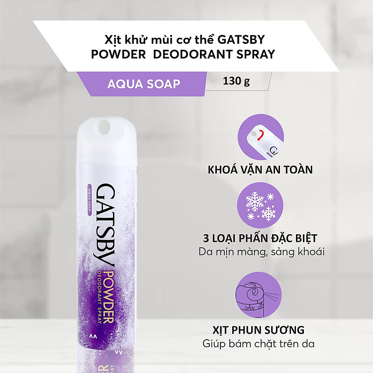 Gatsby Powder Deodorant Spray Aqua Soap 130g