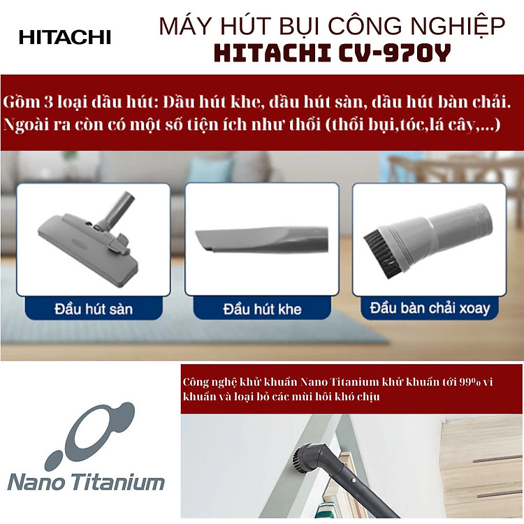 Máy hút bụi công nghiệp Hitachi CV-970Y 24CV TG xuất xứ Thái Lan