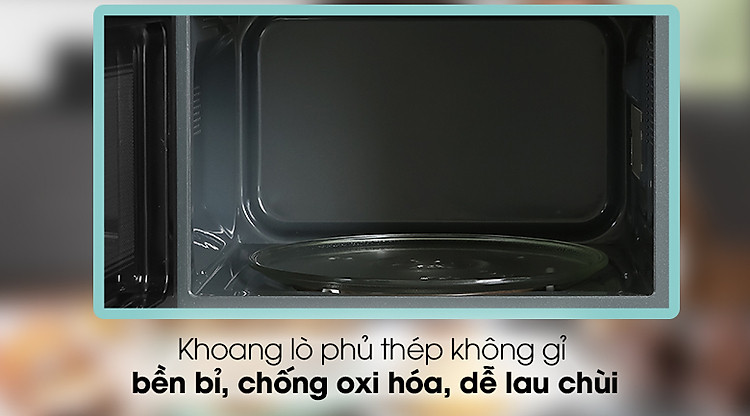 Lò vi sóng Sharp R-32A2VN-S 23 lít xám - Khoang lò phủ thép không gỉ có độ sáng bóng cao, bền bỉ