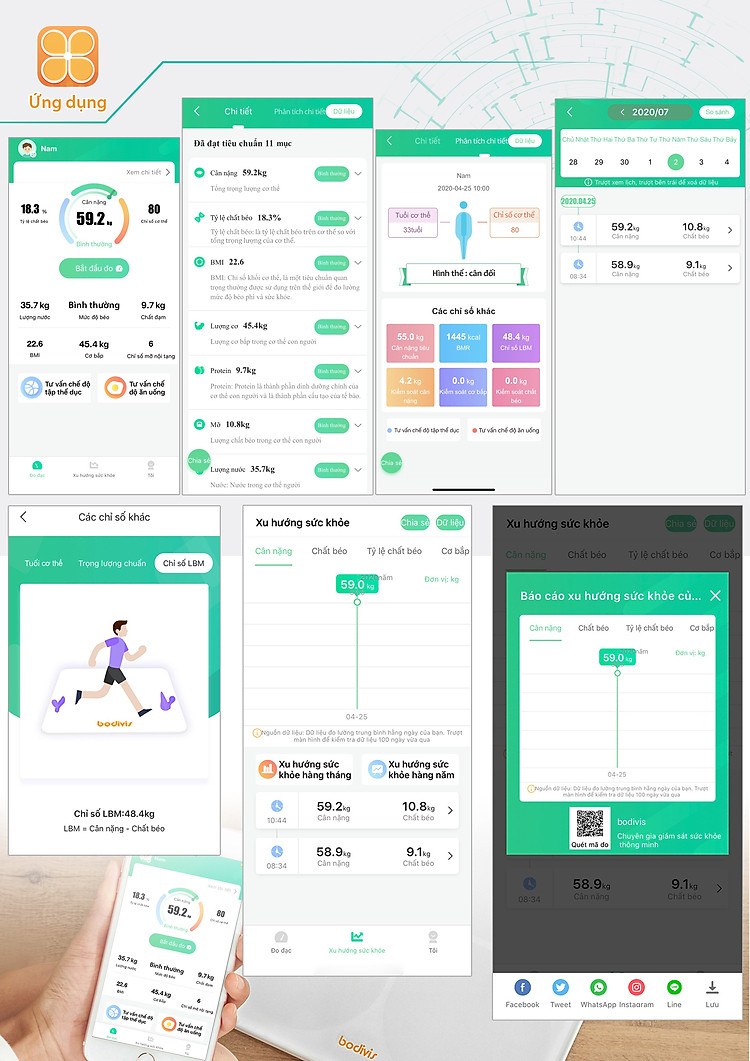 Cân sức khỏe điện tử thông minh thế hệ mới Bodivis H1 chính hãng, đo mỡ, lượng nước lượng cơ chuẩn FDA 5