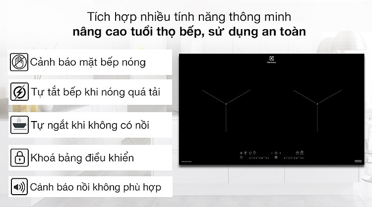 Tính năng an toàn - Bếp từ đôi Electrolux EHI7280BB