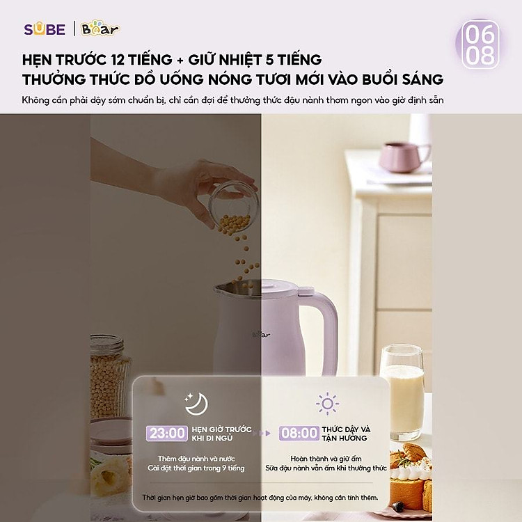 Máy làm sữa hạt Bear SB-SH06D có cơ chế hẹn giờ thông minh