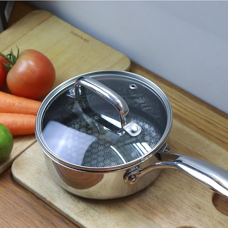 Quánh chống dính Inox 304 Kims Cook Noon Song 2 mặt 3 lớp đúc liền đáy từ nắp kính