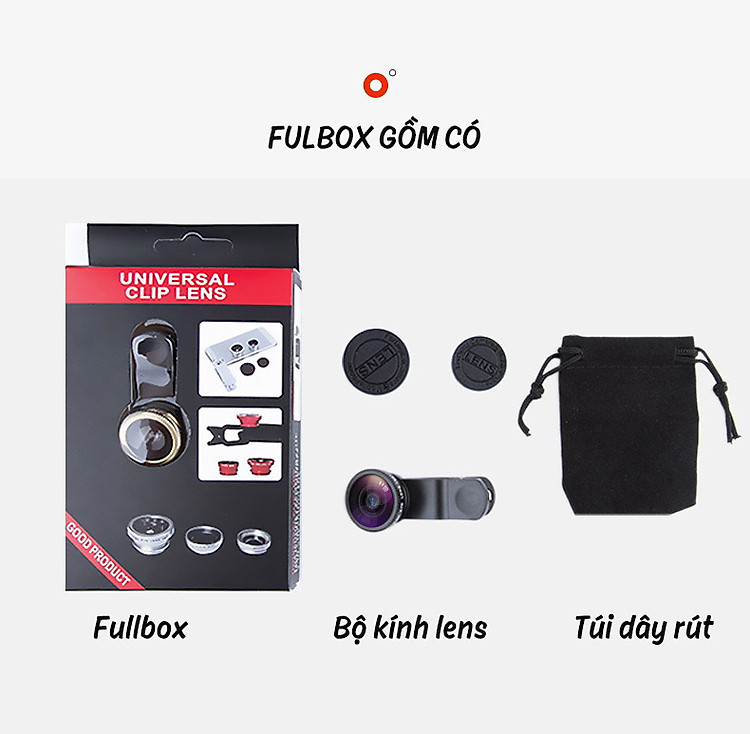 Bộ kính lens cho điện thoại góc rộng, fisheye, macro 3 trong 1 Aturos Universal Clip Lens