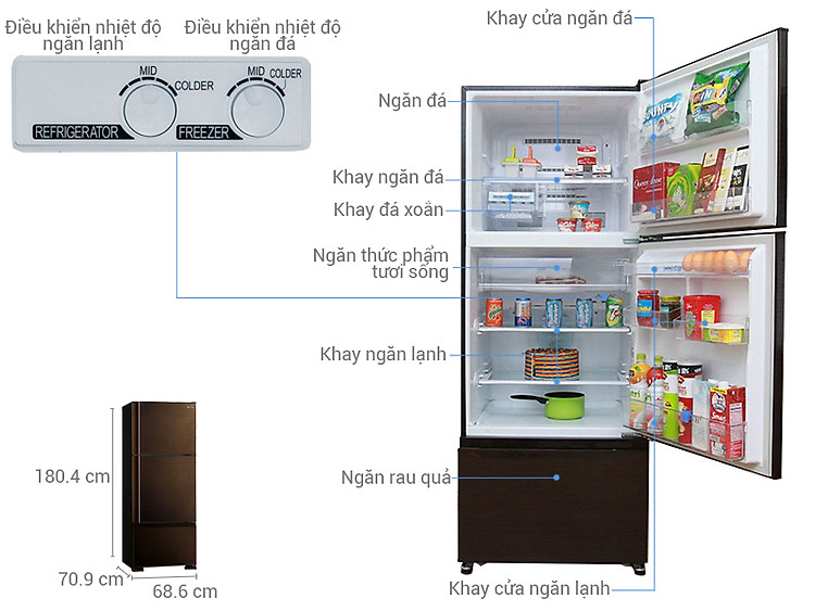 Thông số kỹ thuật Tủ lạnh Mitsubishi Electric 414 lít MR-V50EH-BRW