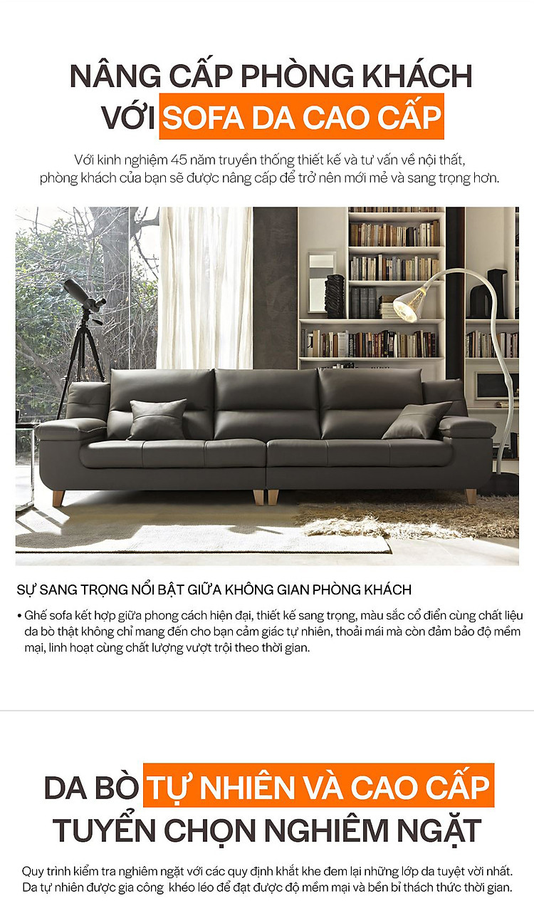 SF303 - GHẾ SOFA DA THẬT 4 CHỖ NGỒI KÈM ĐÔN - CHI TIẾT 01 