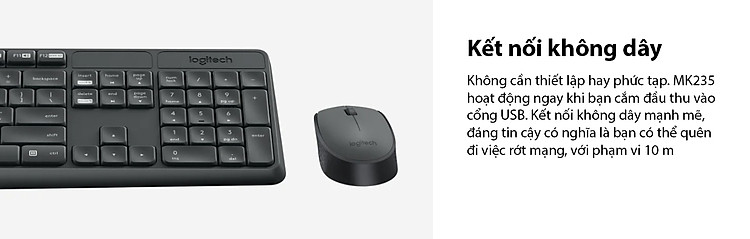 Bộ bàn phím chuột không dây Logitech MK235 Wireless (USB/đen) 6