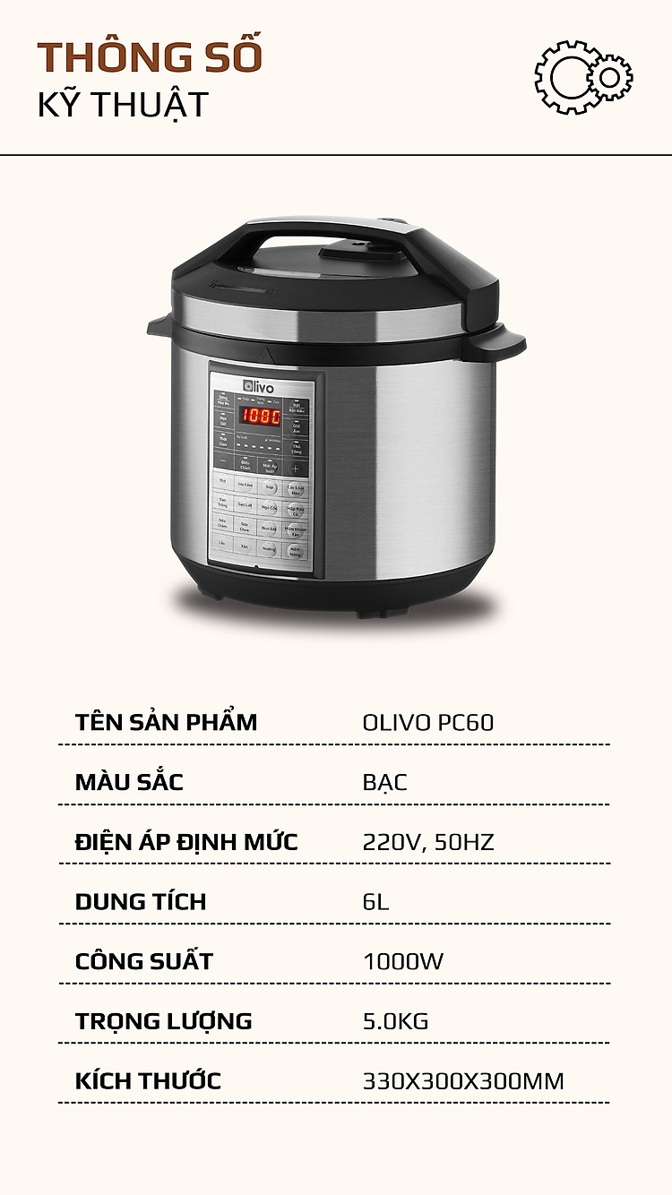 nồi áp suất điện olivo pc60 thương hiệu mỹ 16 chức năng van an toàn tuyệt đối dung tích 6l công suất 1000w - hàng chính hãng 18