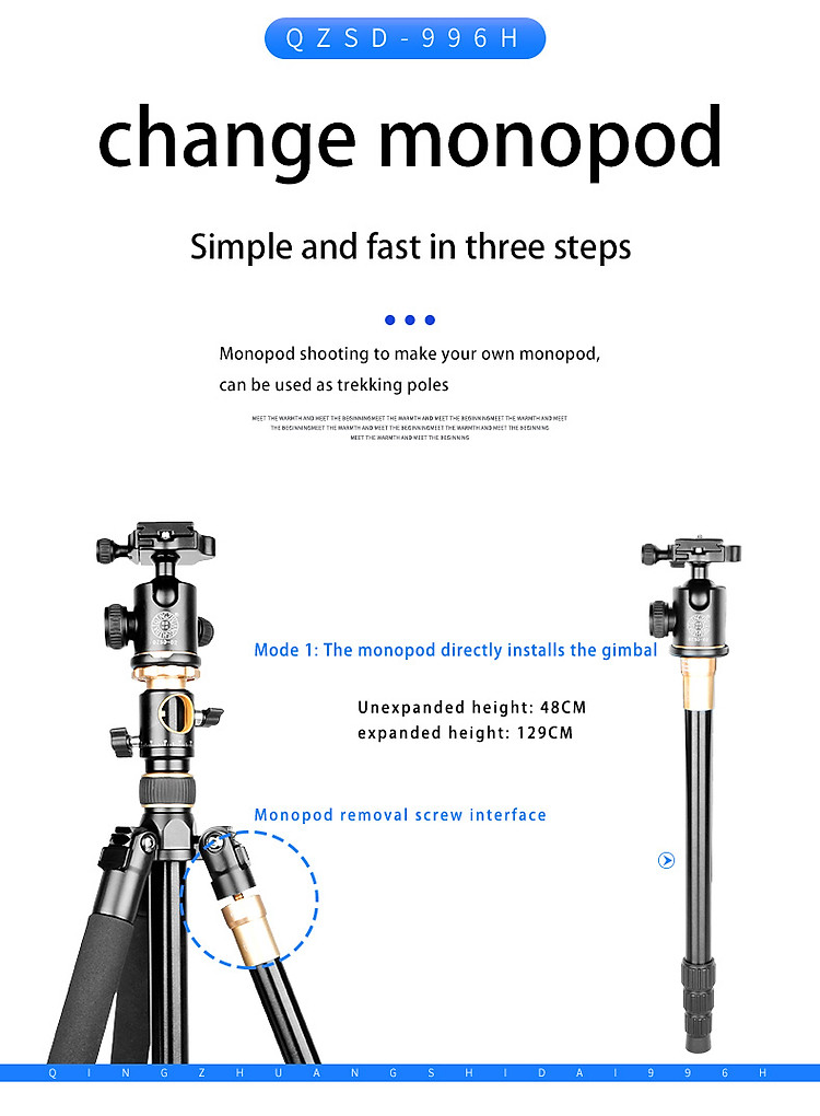 90-degree landscape professional aluminum 2-in-1 tripod monopod with two central axis, suitable for digital video SLR cameras