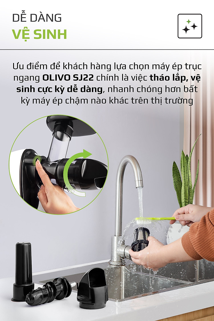 máy ép chậm olivo sj22 thương hiệu mỹ công suất 150w, ép rau không lo kẹt máy, ép kiệt bã, dễ vệ sinh - hàng chính hãng 12