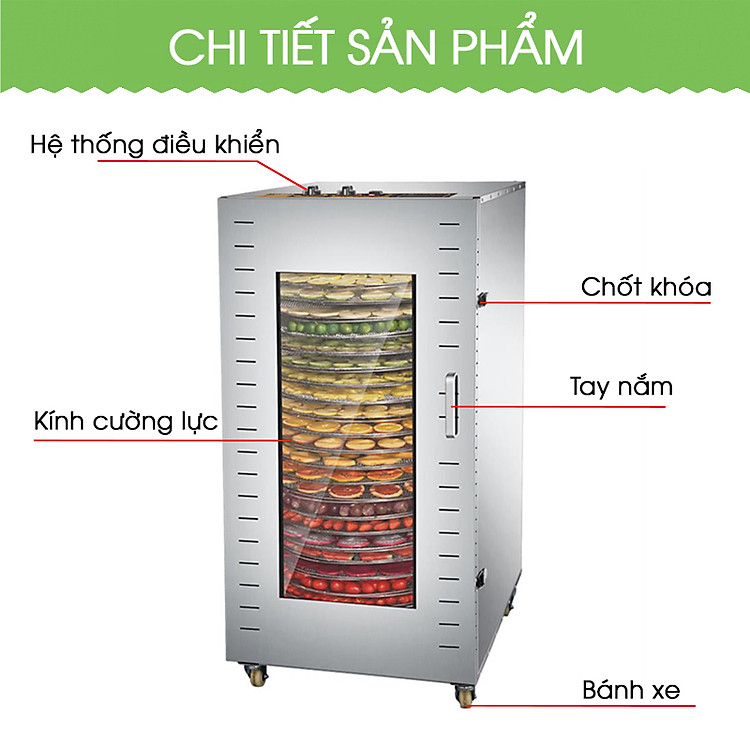 Chi tiết cấu tạo tủ sấy thực phẩm đa năng 22 khay