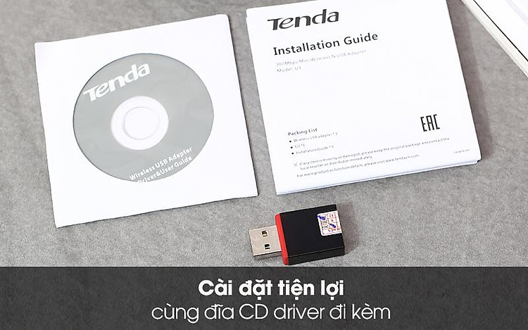 USB Wifi 300Mbps Tenda U3 đen - Cài đặt đơn giản với đĩa CD driver đi kèm