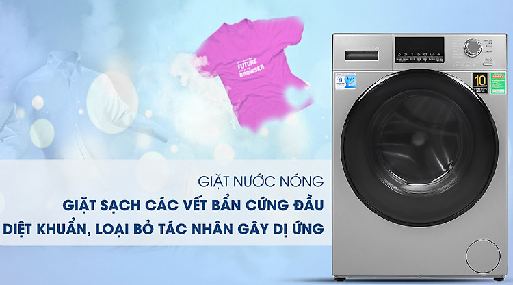 Giặt nước nóng-Máy giặt Aqua Inverter 9 kg AQD-D900F S