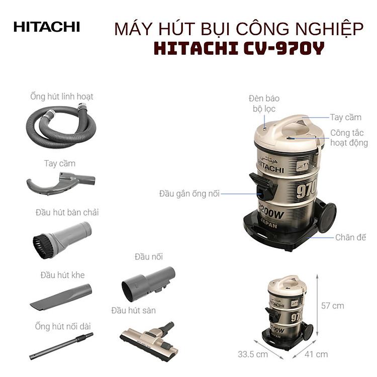 Máy hút bụi công nghiệp Hitachi CV-970Y 24CV TG xuất xứ Thái Lan