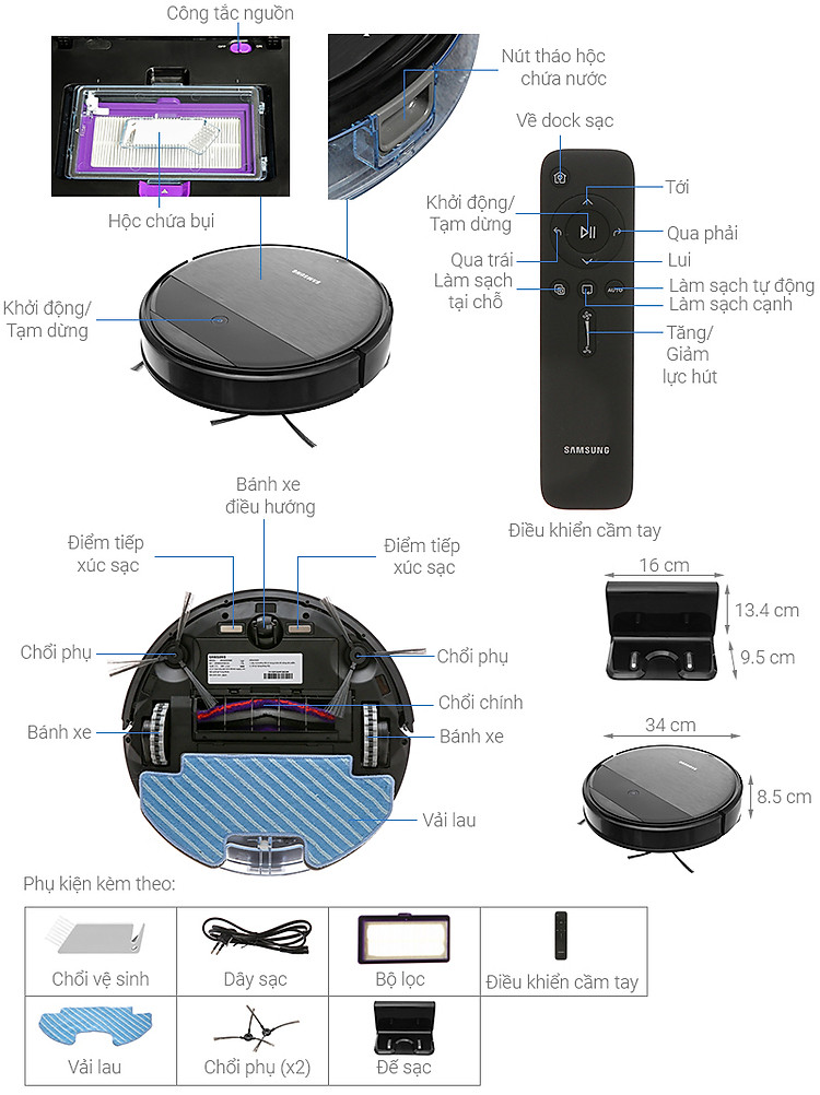 Robot hút bụi lau nhà Samsung VR05R5050WK/SV