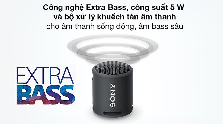 Loa Bluetooth Sony SRS-XB13 - Âm thanh mạnh mẽ, lan tỏa rộng với công suất 5 W, công nghệ Extra Bass và bộ xử lý khuếch tán âm thanh