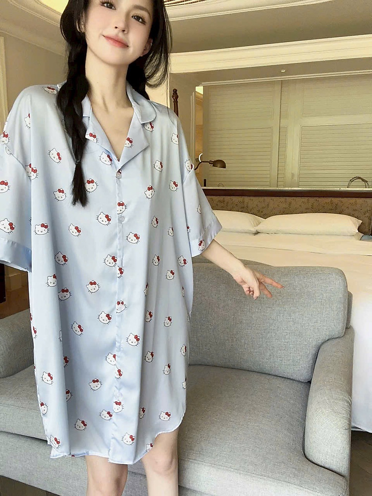 Váy Ngủ Sơmi Họa Tiết Hello Kitty