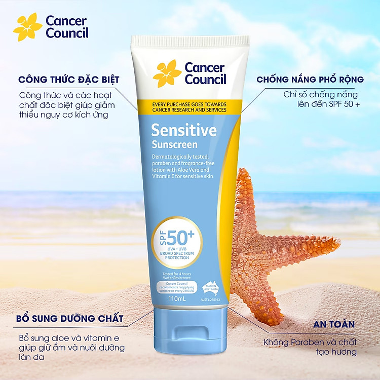 Cancer Council Sensitive Sunscreen SPF50+ UVA-UVB 110ml