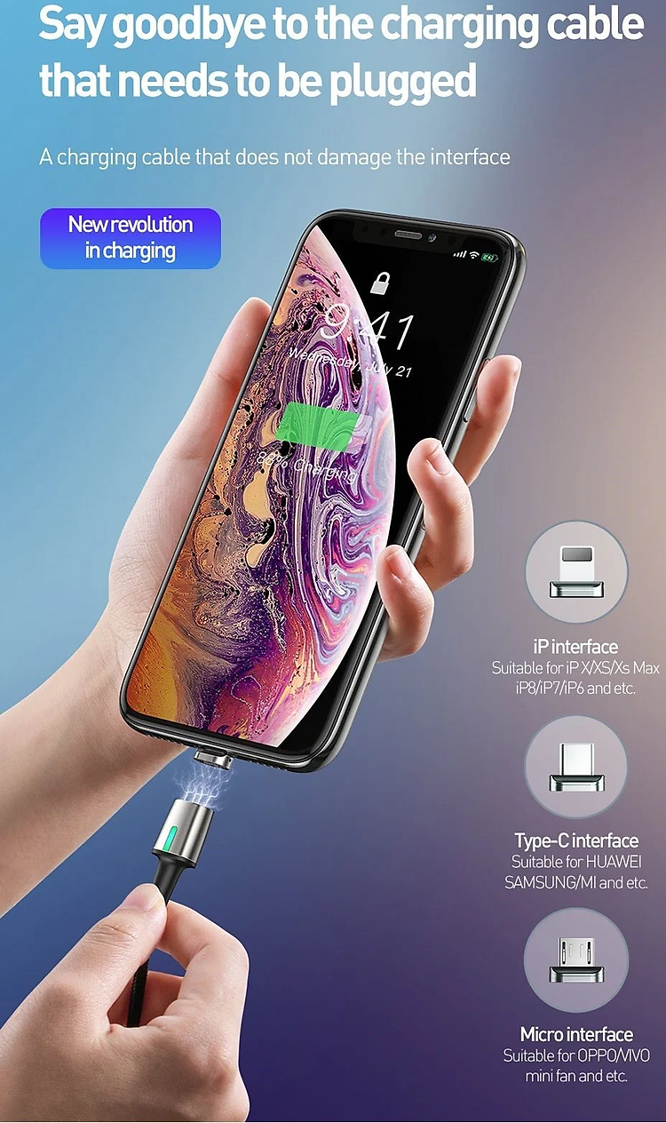 Bộ dây cáp sạc nhanh 3A và 3 đầu sạc từ tính Lightning / Type-C / Micro USB hiệu Baseus Zinc Magnetic Series 2 Cable Kit