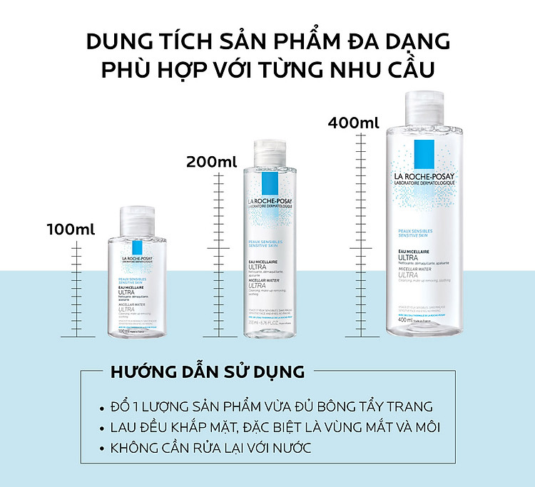 Nước Tẩy Trang La Roche-Posay Micellar Water Ultra Sensitive Skin đa dạng dung tích, phù hợp với từng nhu cầu của người dùng