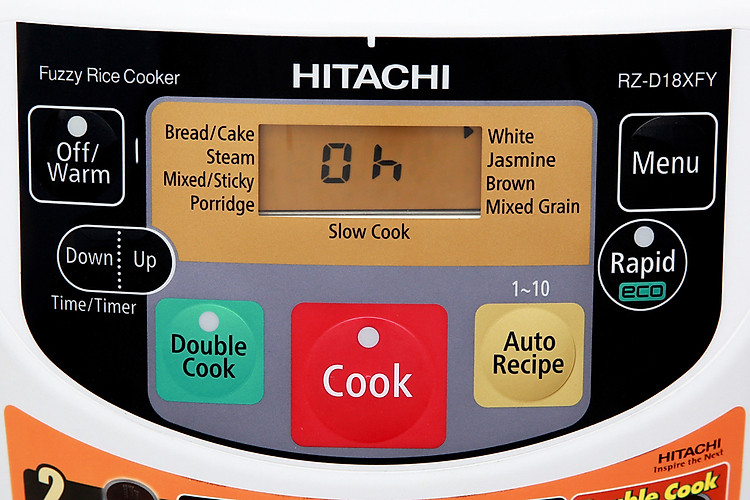 Có bảng điều khiển nút nhấn chỉ dẫn chi tiết, màn hình hiển thị sắc nét, dễ quan sát, tùy chỉnh - Nồi cơm điện tử Hitachi 1.8 lít RZ-D18XFY(GWH)