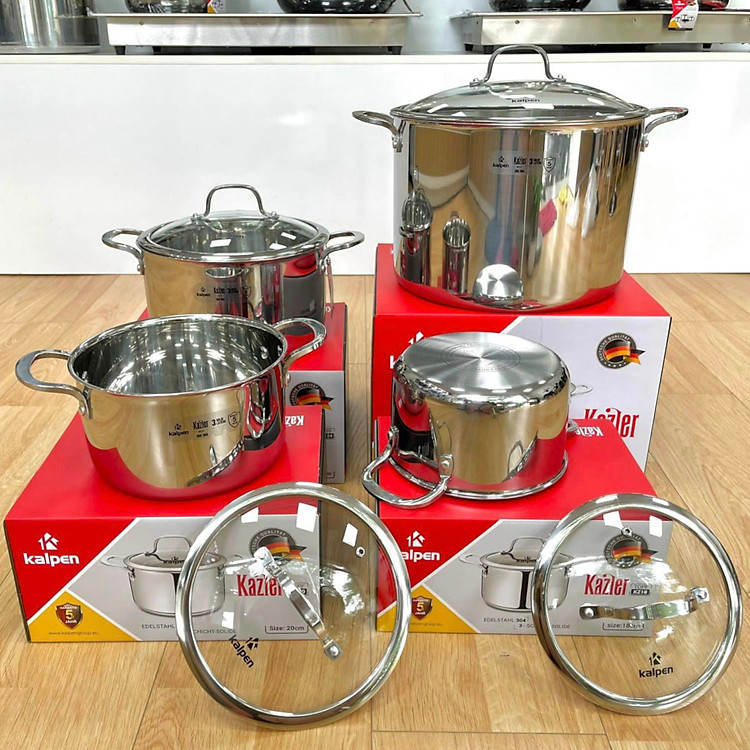 Bộ 3 nồi Inox 3 lớp liền khối Kalpen Kazler KZ1 size 16,20,24cm chuẩn Đức