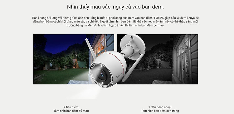 Camera Ezviz H3C 2K độ phân giải 3MP có màu ban đêm tuỳ chỉnh vùng cảnh báo động nhập