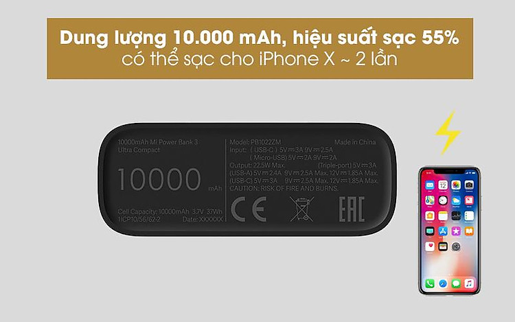 Pin sạc dự phòng Polymer 10.000mAh Type C Xiaomi Power Bank 3 Ultra Compact Đen - Thoải mái sạc pin cho nhiều thiết bị với dung lượng lớn