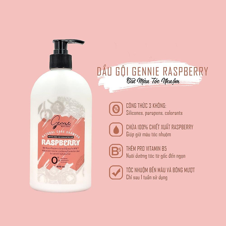 Gennie Natural Care Shampoo Raspberry For Colored & Highlighted Hair