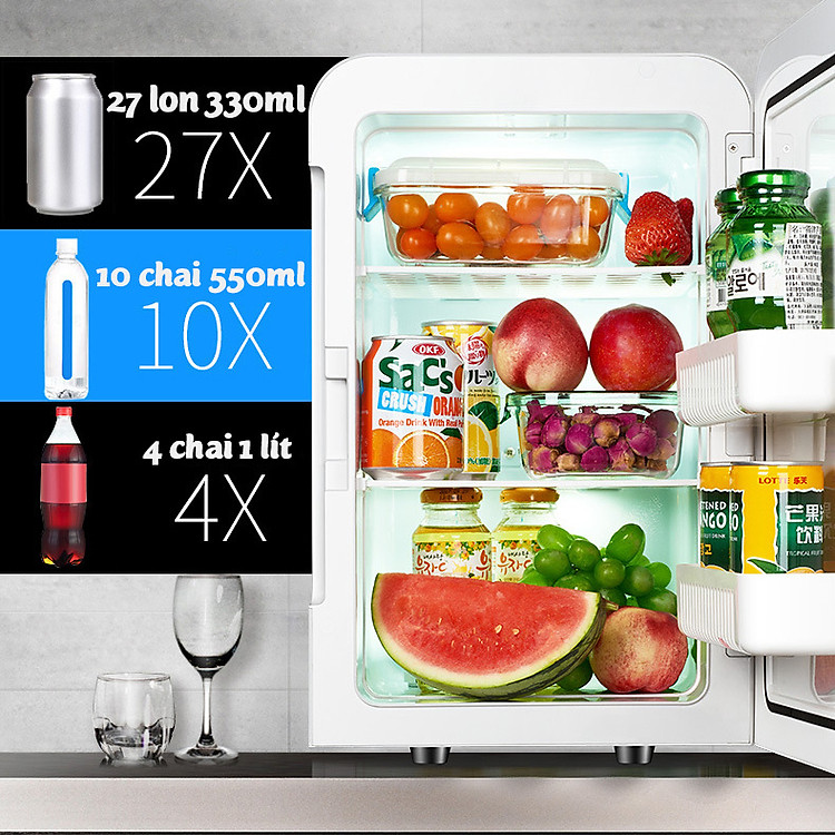 Tủ lạnh mini kèm hâm nóng 22 lít SAST ST-22L hiển thị nhiệt độ bảo quản thức ăn đựng mỹ phẩm gia dụng aloma