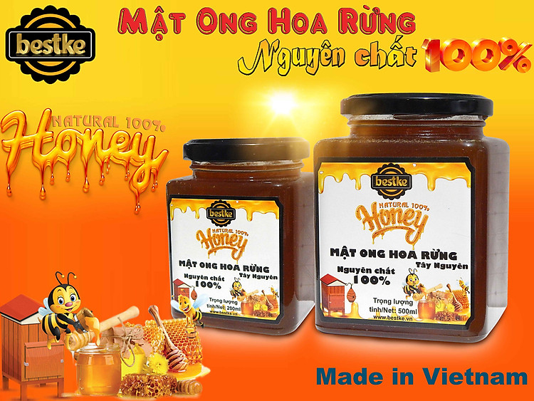 bestke mật ong hoa rừng nguyên chất 100%, combo 5 hũ, mỗi hũ 200ml, honey natural bestke 5