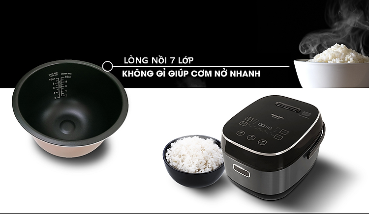 Nồi cơm điện cao tần Sharp 1.8 lít KS-IH191V-BK 6 lớp bao phù chống dính