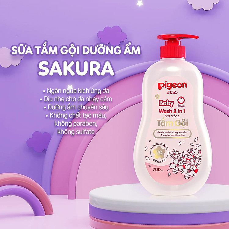 Gel Tắm Gội Trẻ Em Pigeon Baby Wash Gel 2in1 Sakura Extract