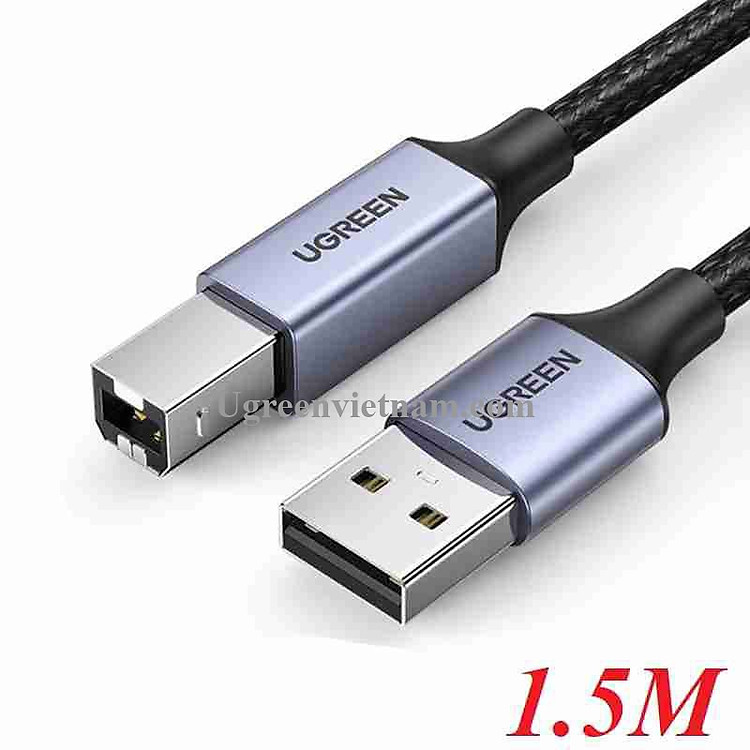 Ugreen 80802 1.5M Đầu Nhôm vỏ bện Cáp máy in usb A ra B dây chống nhiễu US369 20080802