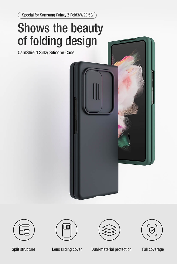 Ốp lưng chống sốc silicon cho Samsung Galaxy Z Fold 3 bảo vệ Camera hiệu Nillkin Camshield Silky Silicon Case (chống sốc cực tốt, chất liệu cao cấp, có khung và nắp đậy bảo vệ Camera) - hàng nhập khẩu 