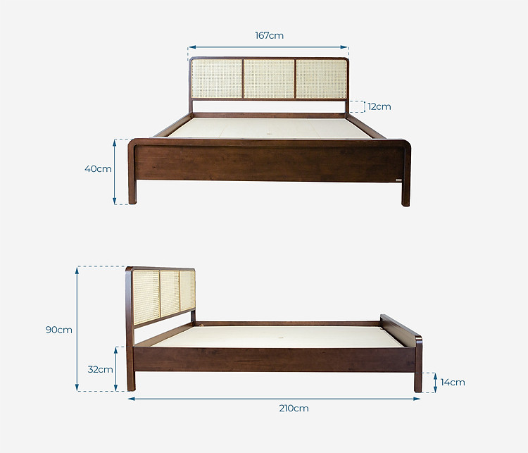 Kích thước Giường ngủ gỗ cao su FIJ