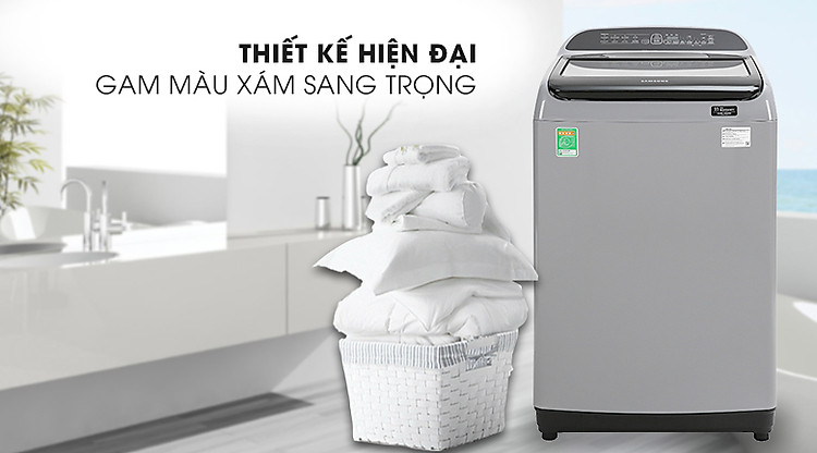 Máy giặt Samsung Inverter 8.5 kg WA85T5160BY/SV-Thiết kế sang trọng với nắp kính chịu lực, bảng điều khiển tiếng Việt dễ sử dụng