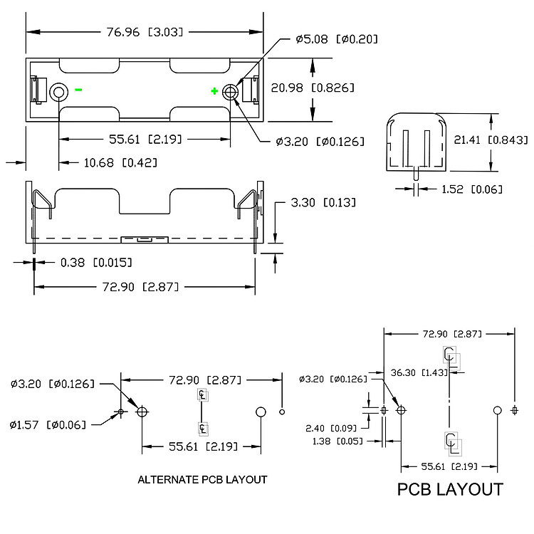 Kích thước Đế 1 Pin 18650 Hàn PCB