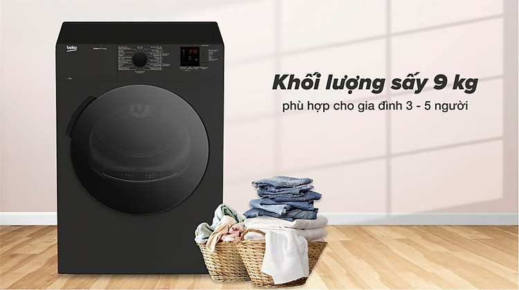 Máy sấy thông hơi Beko 9 kg DA9112RX0MB - Khối lượng sấy 9 kg