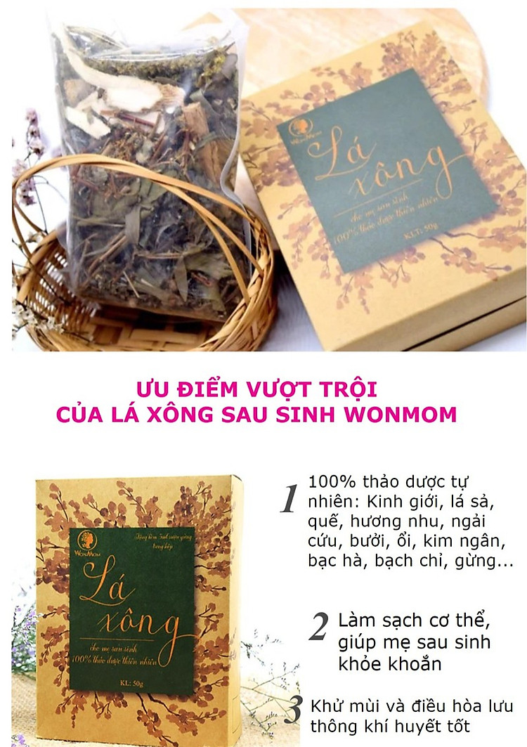 lá xông tắm toàn thân thảo mộc sau sinh cho Mẹ Wonmom 1