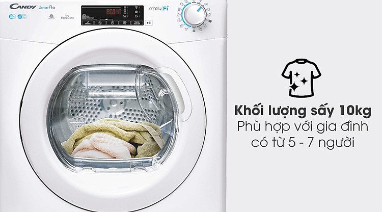 Máy sấy Candy CSO C10TE-S có khối lượng sấy lên đến 10KG