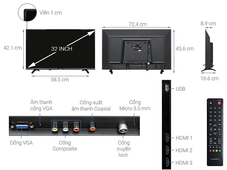 Thông số kỹ thuật Tivi Skyworth 32 inch 32TB2000