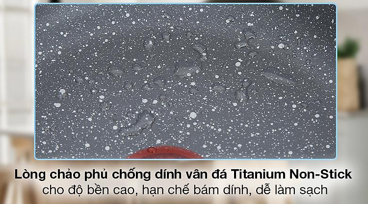 Chảo nhôm sâu chống dính đáy từ 28 cm Tefal Cook Healthy G1348695 - Bề mặt lòng chảo được phủ lớp chống dính vân đá Titanium Non-Stick